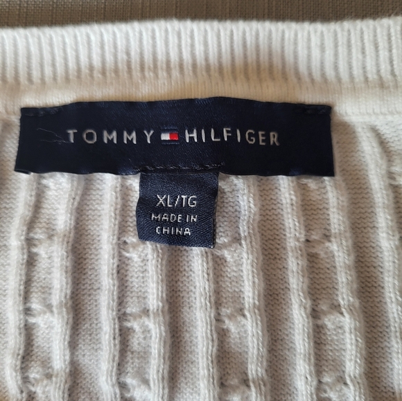 Tommy Hilfiger White Short Sleeve Cable Knit Sweater, Size XL - Picture 5 of 6